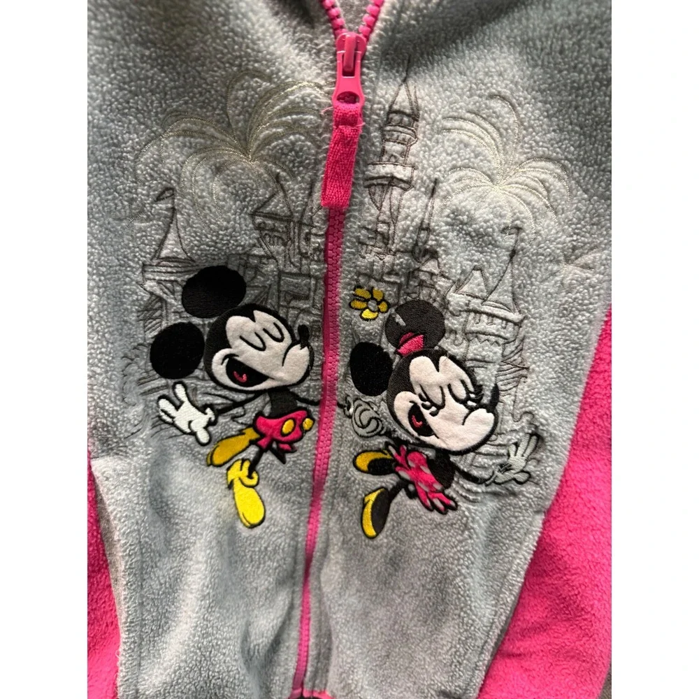 Disney Parks Kids Grey Pink Mickey Minnie Mouse Fleece Zip‎ Jacket Thumbholes L